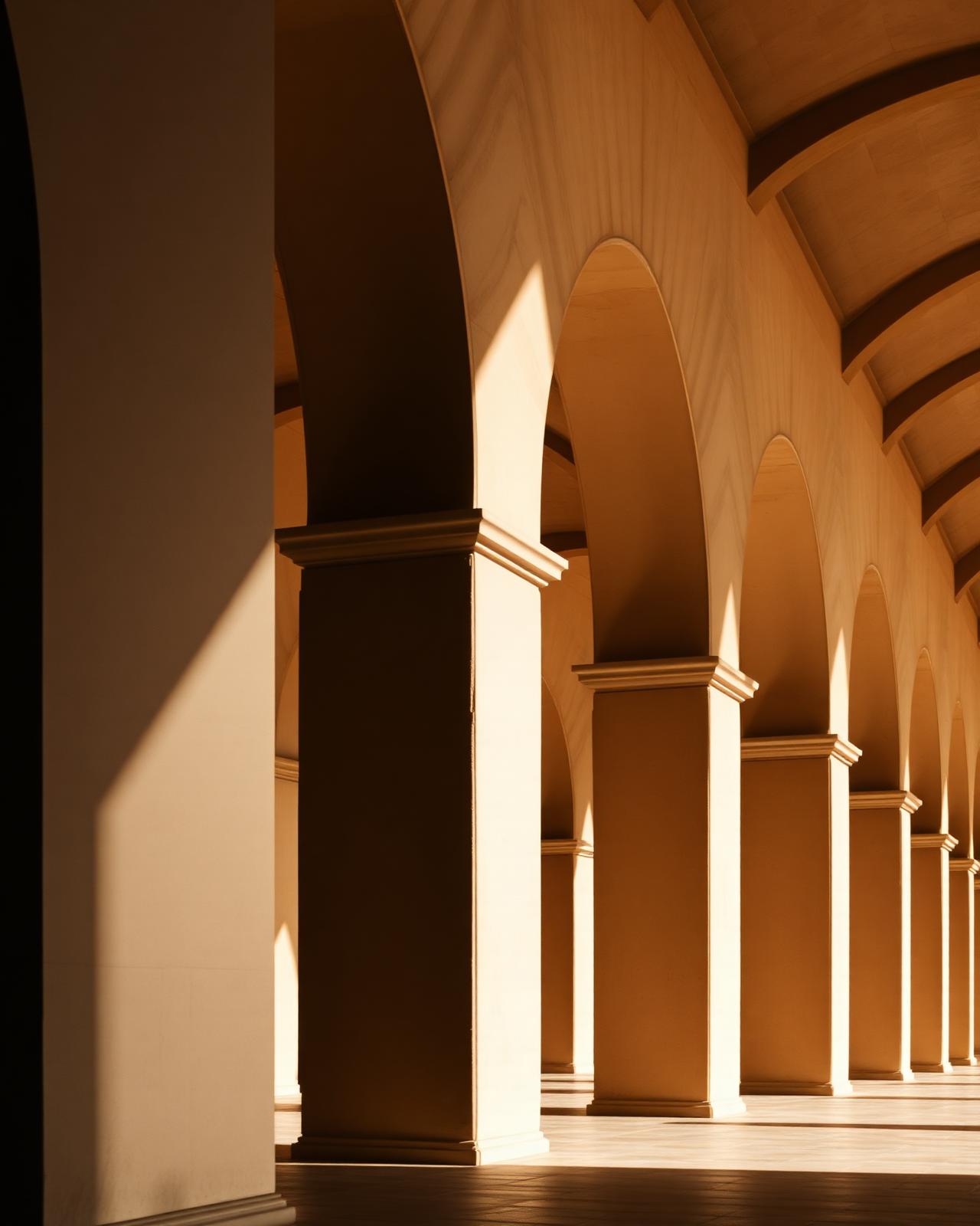 Classical Milanese colonnade in warm light